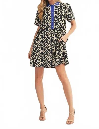 Jodifl Collar Dress In Navy Stripe In Black