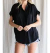 Jodifl Collared Button Down Top In Black In Black