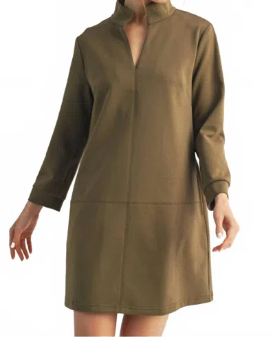Jodifl Collared Long Sleeve Shift Dress In Olive In Green