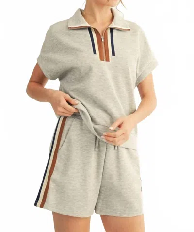Jodifl Color Band Accent Casual Top & Shorts Sets In Grey
