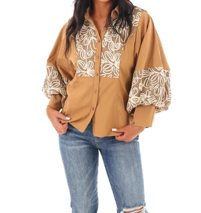 Jodifl Costella Embroidered Blouse In Taupe In Brown