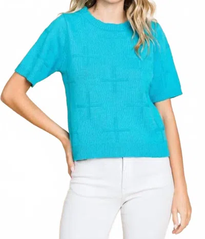 Jodifl Crosses Textured Knit Western Top In Blue