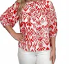 Jodifl Damask Puff Sleeve Blouse In Red In Red