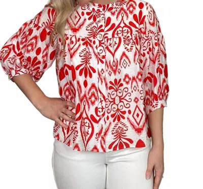 Jodifl Damask Puff Sleeve Blouse In Red