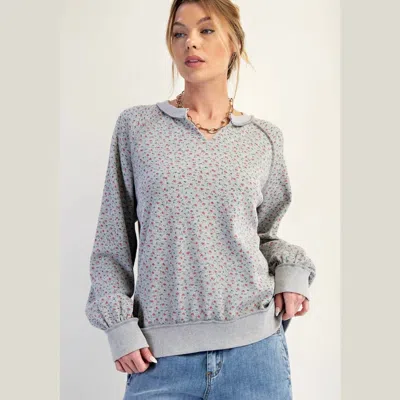 Jodifl Ditsy Flower Print Top In Heather Grey In Gray