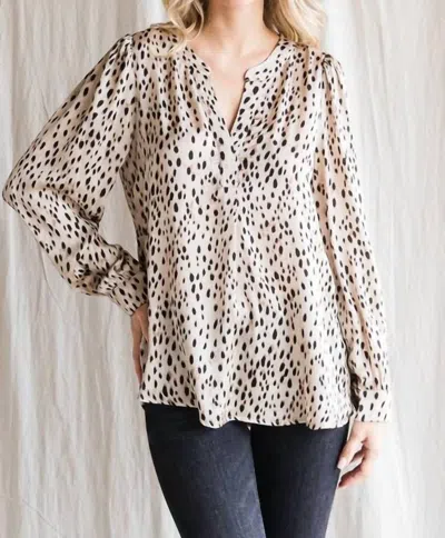 Jodifl Dot Print Long Sleeves Top In Taupe In Grey