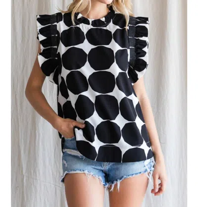 Jodifl Dot Ruffle Sleeve Top In Black