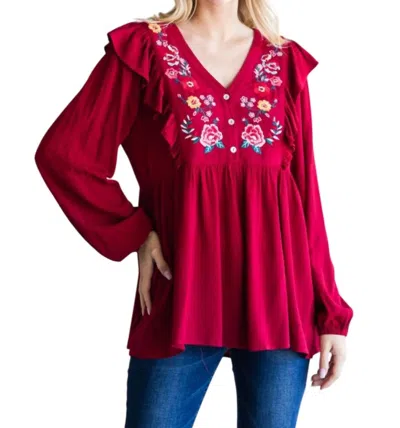 Jodifl Embroidered Babydoll Top In Red