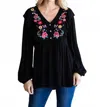 Jodifl Embroidered Babydoll Top In Black In Black