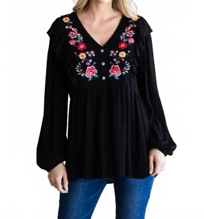 Jodifl Embroidered Babydoll Top In Black