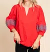 Jodifl Embroidered Blouse In Red/turquoise In Multi