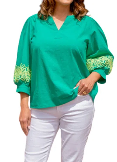 Jodifl Embroidered Long Balloon Sleeve Top In Green