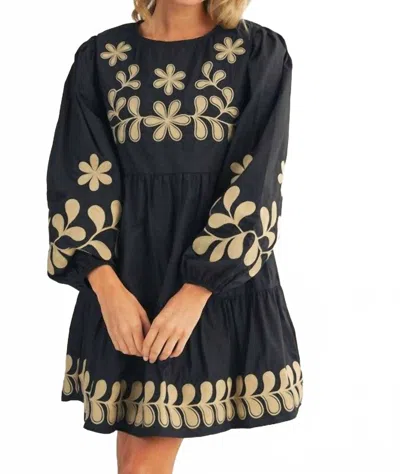 Jodifl Embroidered Tiered Babydoll Dress In Black In Blue