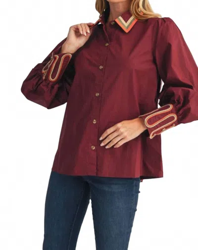 Jodifl Embroidery Accent Button Down Shirt In Burgundy