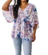 Jodifl Fabled In Floral Draped Peplum Top In Blue In Pink
