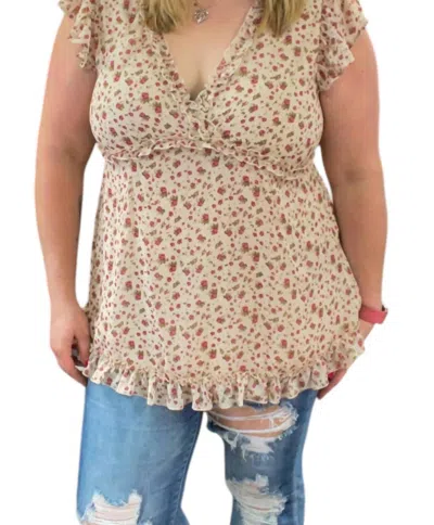 Jodifl Floral Babydoll Ruffle Top In Beige