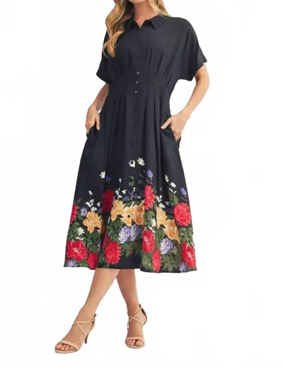 Jodifl Floral Border Solid Midi Dress In Black