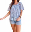 Jodifl Floral Crochet Squared Neck Top In Blue In Blue