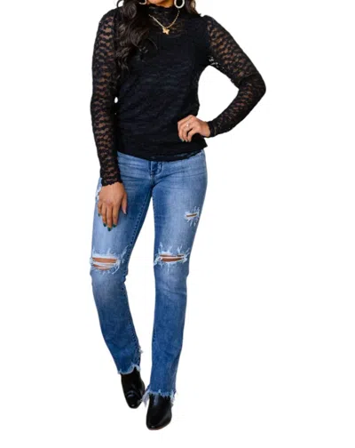 Jodifl Floral Mesh Long Sleeve Top In Black