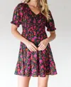 Jodifl Floral Print Smocked Baby Doll Dress In Black In Multi