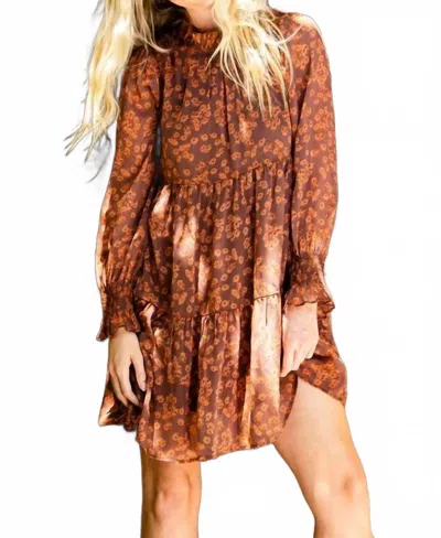 Jodifl Floral Print Tiered Layered Chiffon Dress In Rust In Multi
