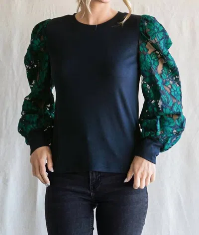 Jodifl Floral Sleeve Sweater In Navy/green In Multi