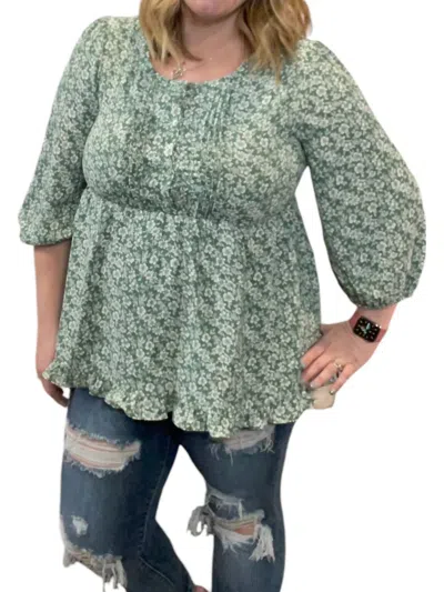 Jodifl Floral Vintage Babydoll Top In Sage Green