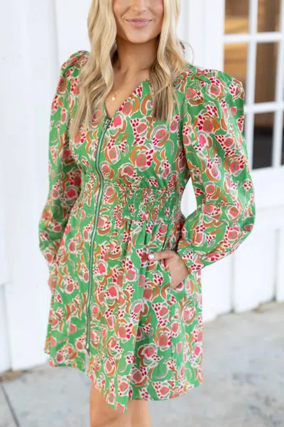 Jodifl Floral Zip Up Dress In Vibrant Green In Multi