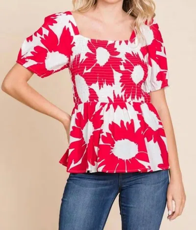Jodifl Flower Print Baby Doll Top In White/red In Multi