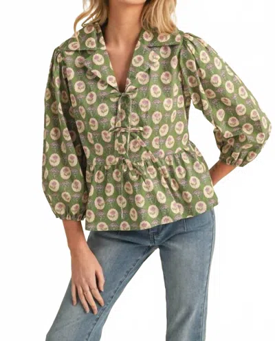 Jodifl Flower Print Peplum Top In Green