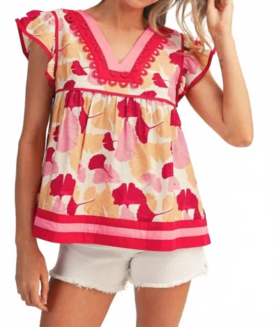 Jodifl Flutter Sleeves Blooming Blush Babydoll Blouse In Floral In Multi