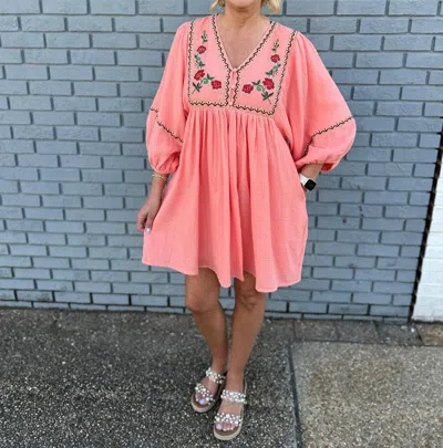 Jodifl Gauze Embroidered Dress In Peach