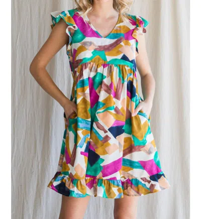 Jodifl Geometric Print Dress In Fuchsia In Multi