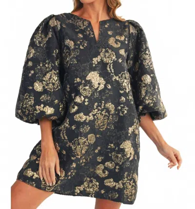 Jodifl Giselle Brocade Dress In Black And Gold In Multi