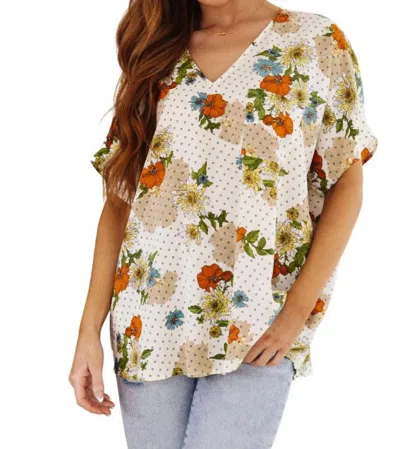 Jodifl Good Morning Floral V-neck Blouse In White