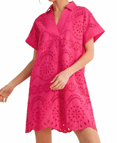 Jodifl Greta Short Sleeve Collar Dress In Hot Pink Eyelet