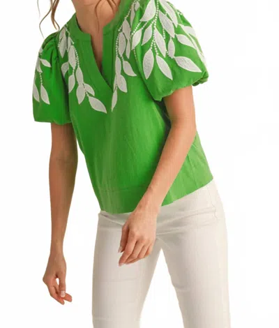 Jodifl Gwen Embroidered Puff Sleeve Top In Warm Bright Green