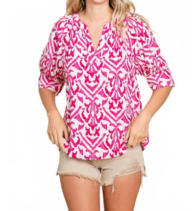 Jodifl Half Raglan Sleeve Top In Fuchsia & White In Pink