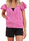 Jodifl Halsey Knit Ruffly Sleeve Cardigan In Bubble Gum In Pink