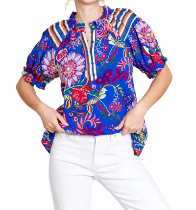 Jodifl Happy Hacienda Floral Blouse In Blue Multi
