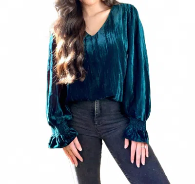 Jodifl Hunter Top In Green Velvet In Blue