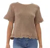 Jodifl Jayla Scalloped Detailed Short Sleeve Sweater In Taupe In Multi