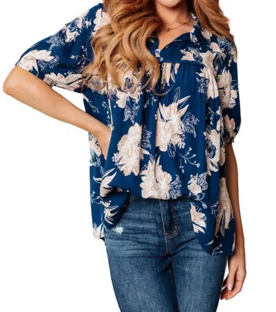 Jodifl Just Coasting Floral Blouse In Navy In Blue
