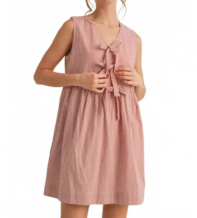 Jodifl Keeley Striped Bow Mini Dress In Brick Red & Oyster In Pink