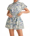 Jodifl Leila Floral Print Romper In Blue In Blue