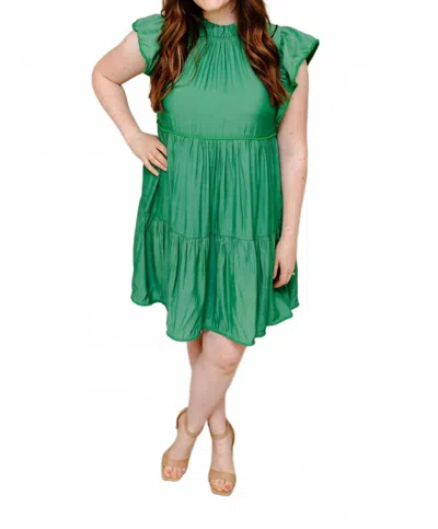 Jodifl Lena Tiered Dress With Poms In Muted Leaf Green