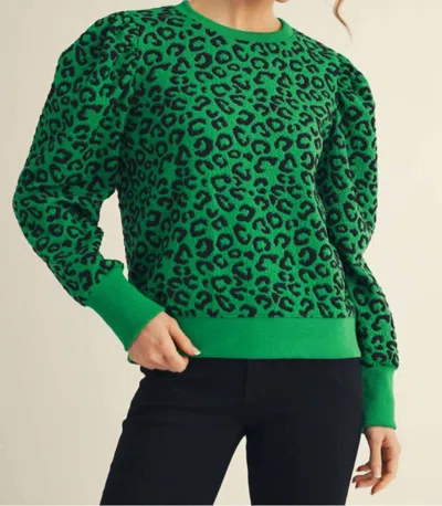 Jodifl Leopard Crewneck Top In Green