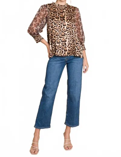 Jodifl Leopard Print Peasant Sleeved Top In Brown In Animal Print