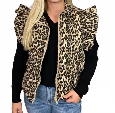 Jodifl Leopard Puffer Vest In Beige In Black