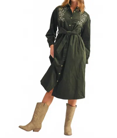 Jodifl Long Sleeve Corduroy Midi Dress In Green